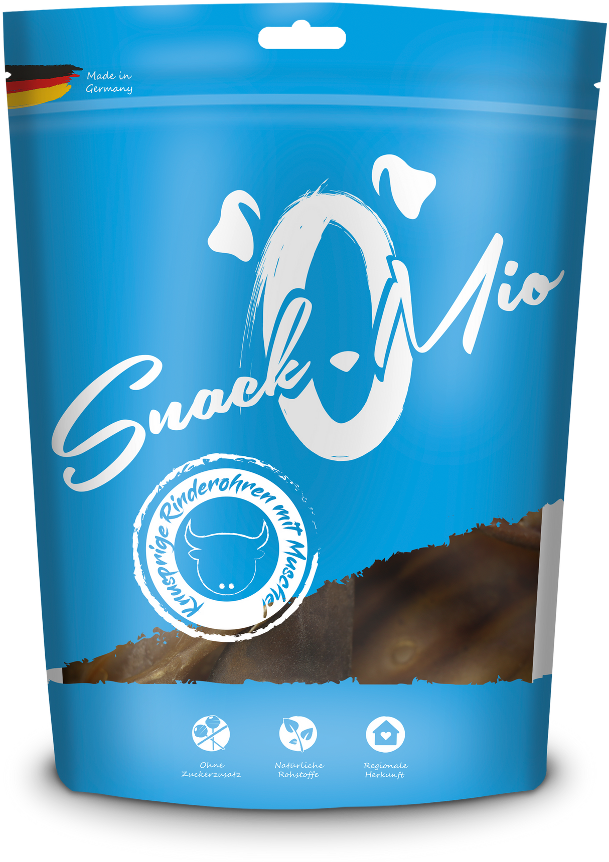 SnackOMio Leckerli für Hunde - knusprige Rinderohren mit Muschel 7 Stück