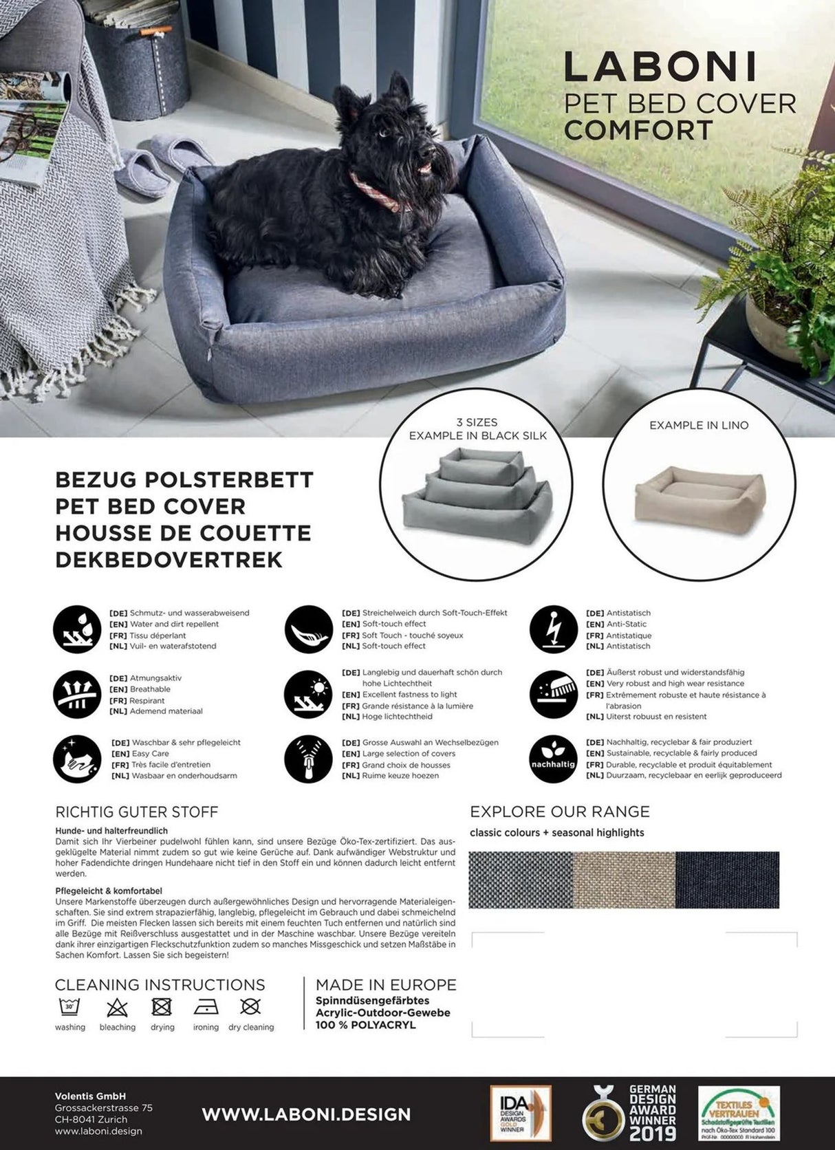 Laboni ORTHO Hundebett OXFORD edle Steppstoff aus anschmiegsamem Samt