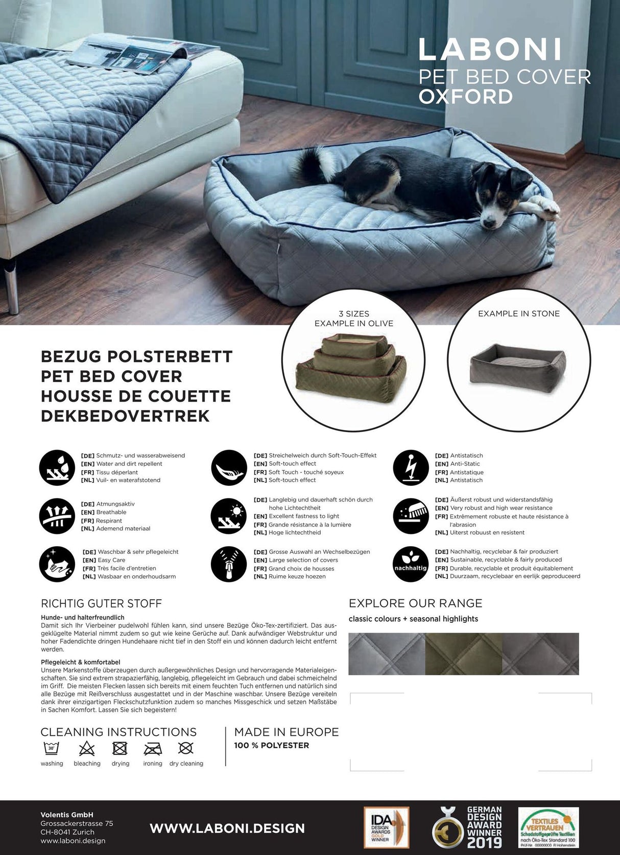 Laboni CLASSIC Hundebett OXFORD edle Steppstoff aus anschmiegsamem Samt