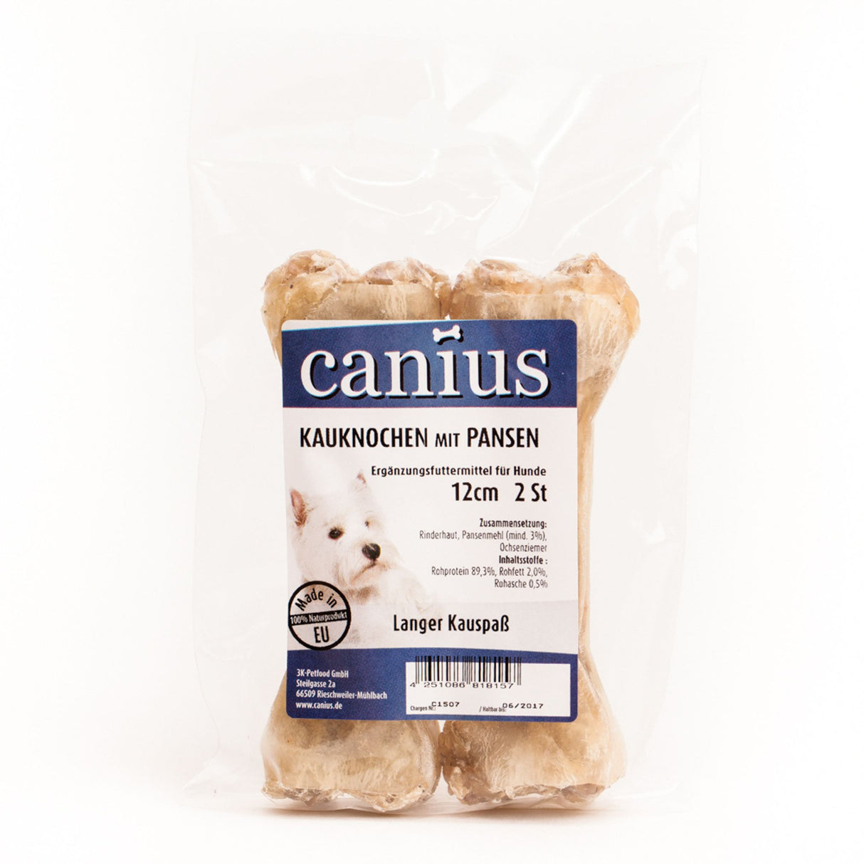 Canius Leckerli Hundesnacks EU Kauknochen gefüllt Strauß 10cm 2er