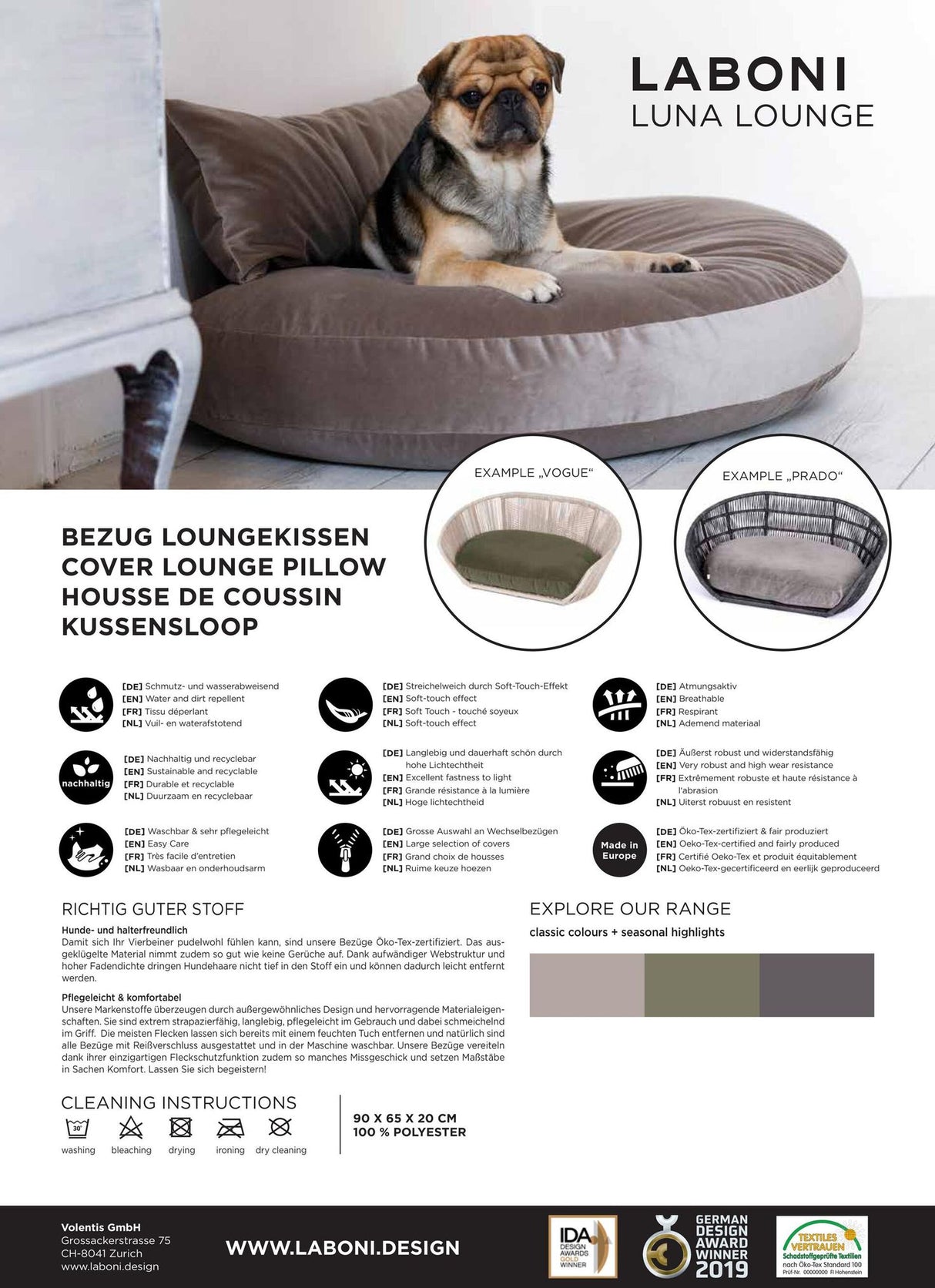 Laboni LUNA LOUNGE SET Hundebett OXFORD stilvoller Schlaf- & Ruheplatz
