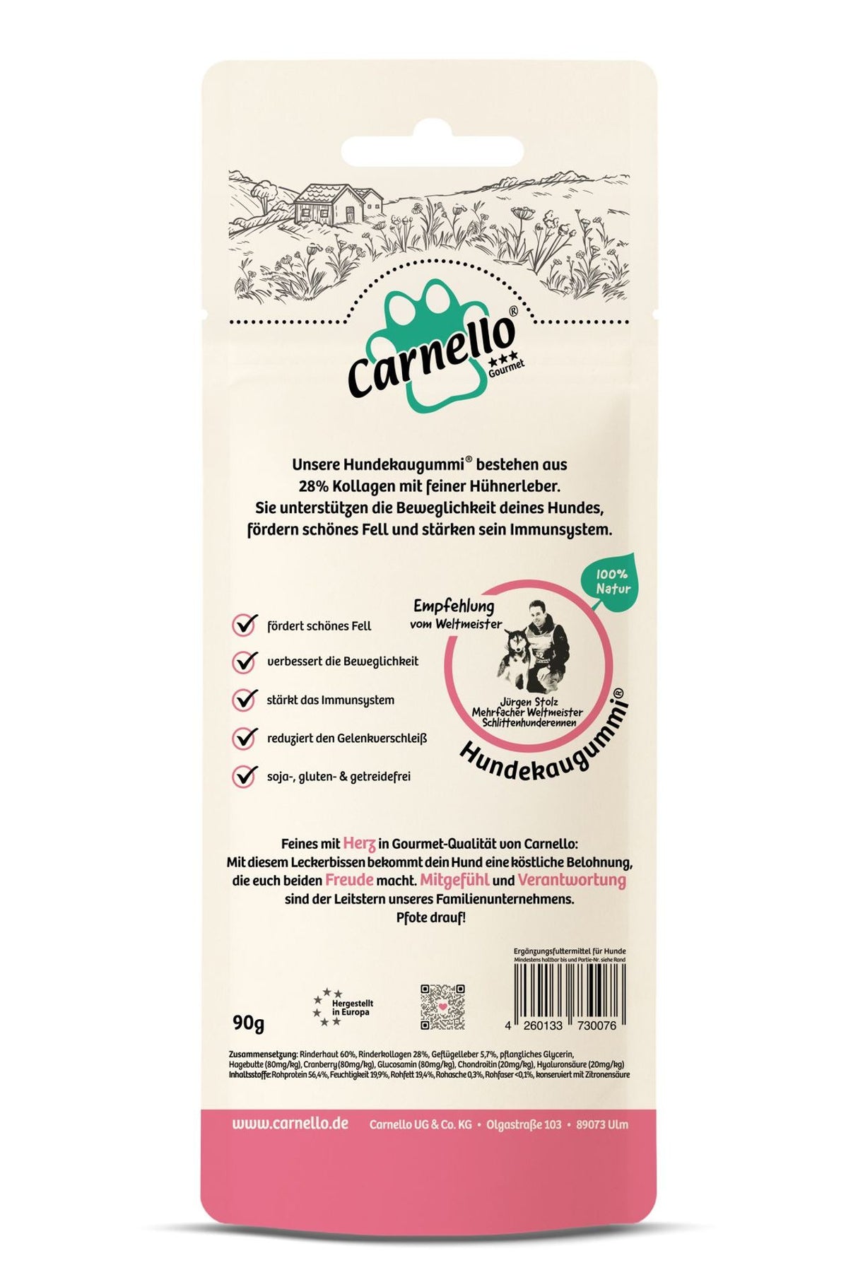 Carnello Hundekaugummi XL 90g Hundeleckerli Gelatine Hühnerleber Snack