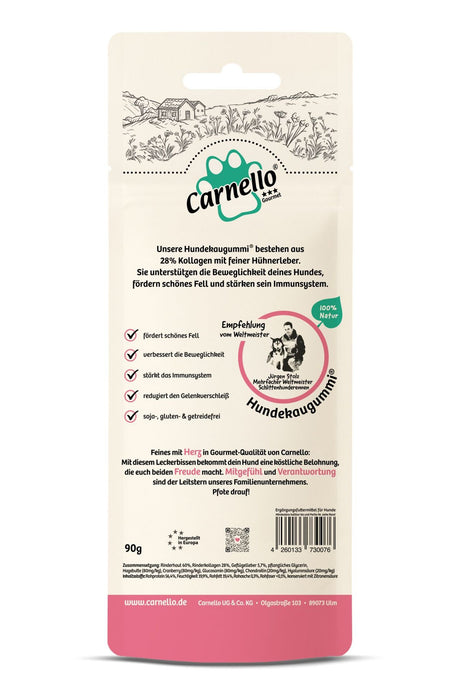 Carnello Hundekaugummi XL 90g Hundeleckerli Gelatine Hühnerleber Snack