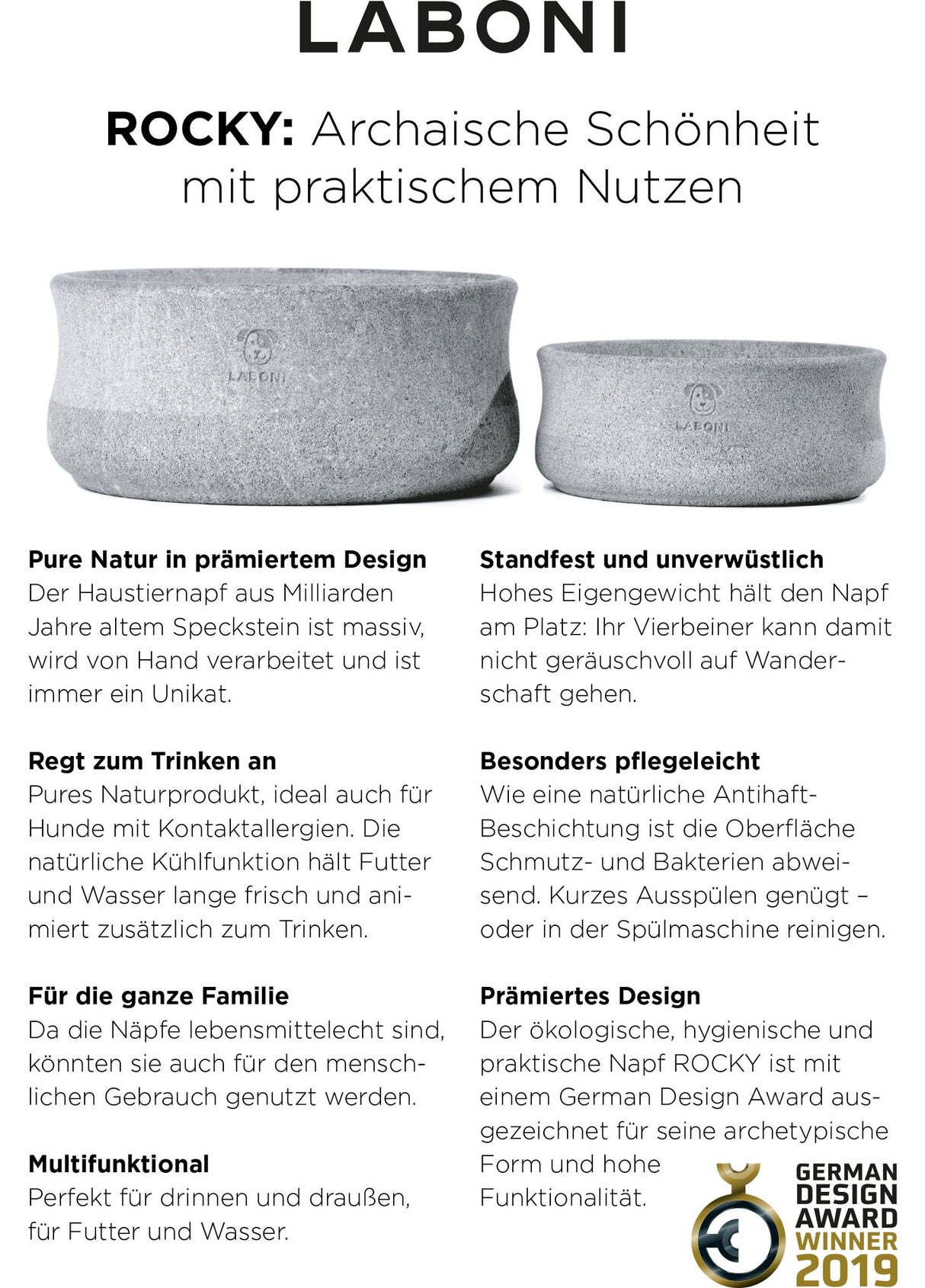 Laboni Napf ROCKY Hundenapf Futternapf für Hund & Katze aus Naturstein