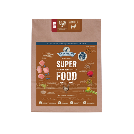 Trockenfutter getreidefrei Lakefields SUPERFOOD Premium LANDHUHN für ausgewachsene Hunde