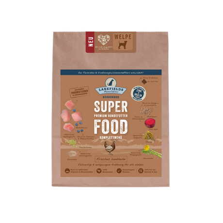 Trockenfutter getreidefrei Lakefields SUPERFOOD Premium LANDHUHN für Welpen