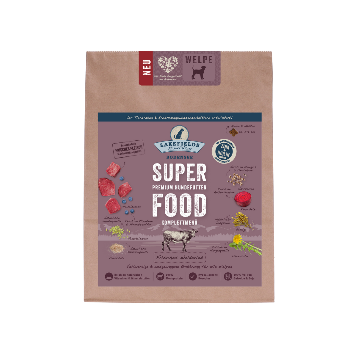 Trockenfutter getreidefrei Lakefields SUPERFOOD Premium WEIDERIND für Welpen